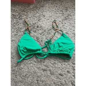 Green Triangle Bikini Top with Beaded Straps